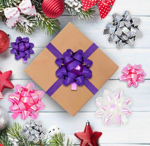 32 Pcs Multi Colored Gift Bows Assortment Set with 8 Curling Ribbon Rolls N41014