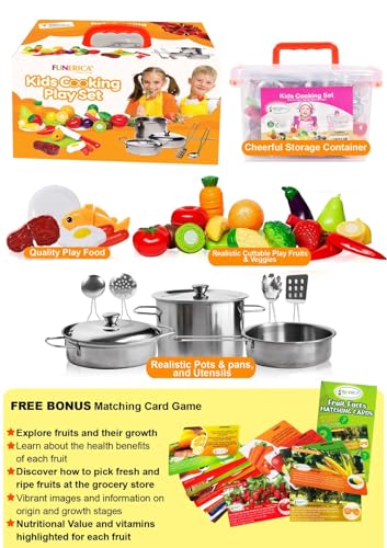 Play Food and Stainless-Steel Pots and Pans and Utensils Toy Kitchen Playset E812