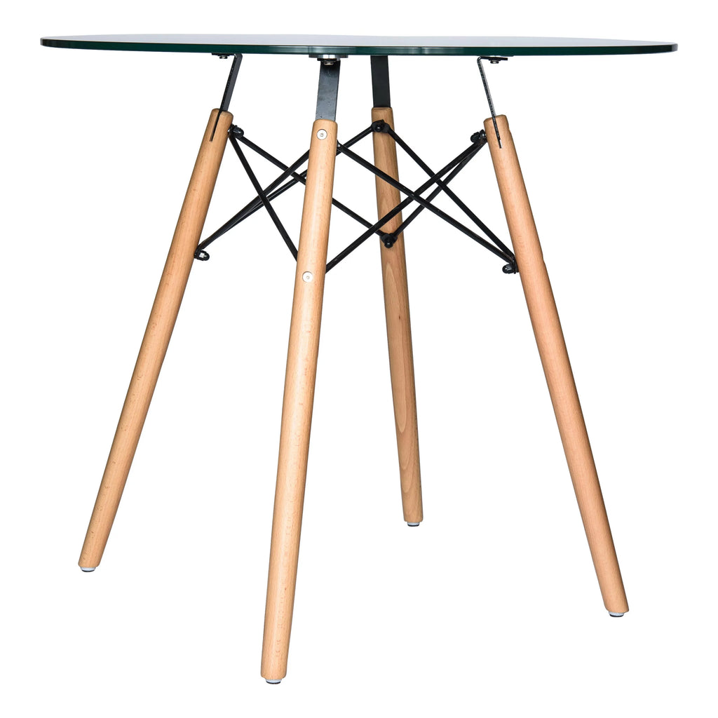 Round Glass Top Dining Table with Wood Base R651911