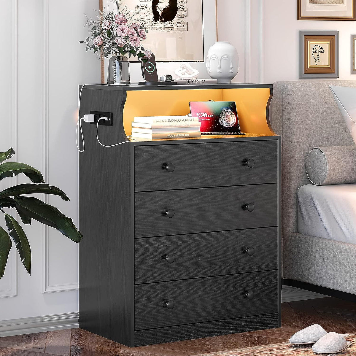 Black 4 Drawer Dresser with Charging Station U66639