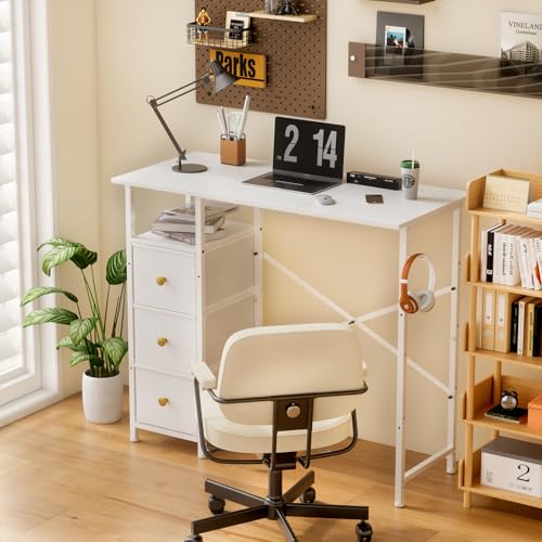 White Compact Vanity Desk with Drawers T2809