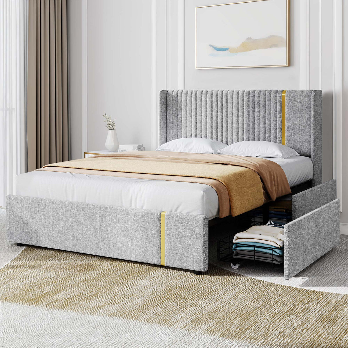 Upholstered Full Size Bed Frame with Storage I669574
