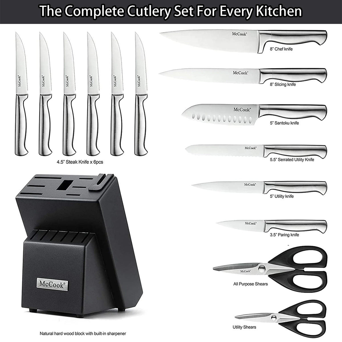 15 Pieces Kitchen Knife Set with Block D4561