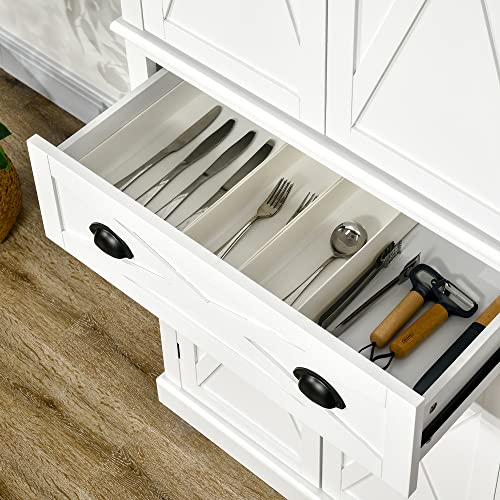White Kitchen Pantry Storage Cabinet with 4 Doors and 3 Adjustable Shelves H385626
