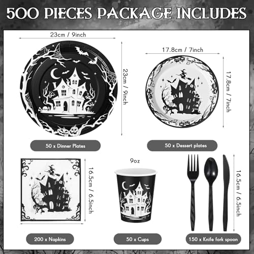 500 Pcs Halloween Party Supplies Plates Cups Napkins and Cutlery Set F848