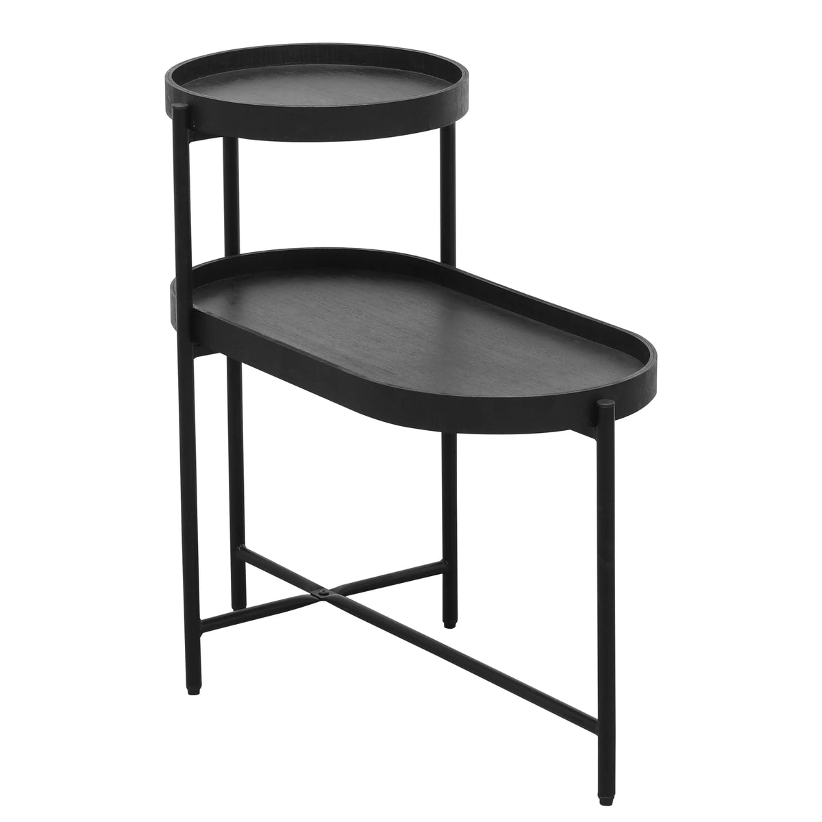 Black 2-Tier Side Table with Storage C935979