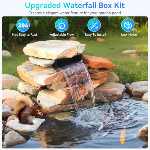 24 Inch Stainless Steel Pond Waterfall Spillway with 1200GPH Pump D6132