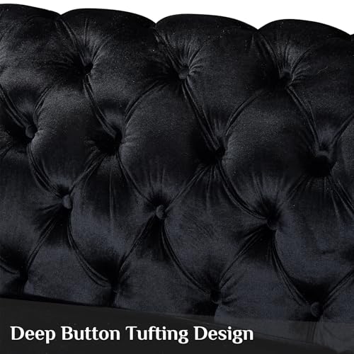 Grey Velvet Tufted Sofa with Gold Legs L158141