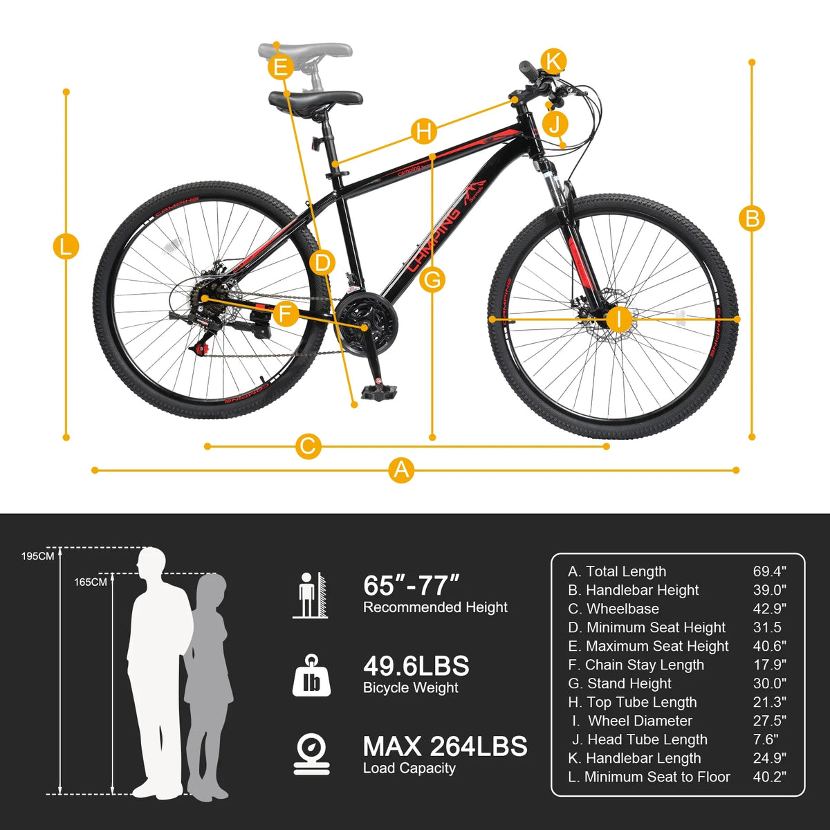27.5in 21 Speed Mountain Bike with Disc Brakes & Suspension, Black X325156