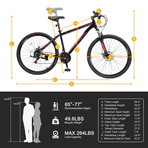 27.5in 21 Speed Mountain Bike with Disc Brakes & Suspension, Black X325156