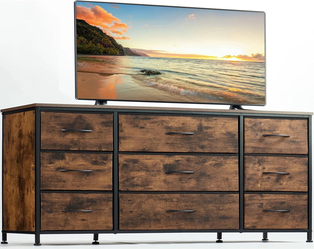 Black 9 Drawer Wide Dresser TV Stand T56773