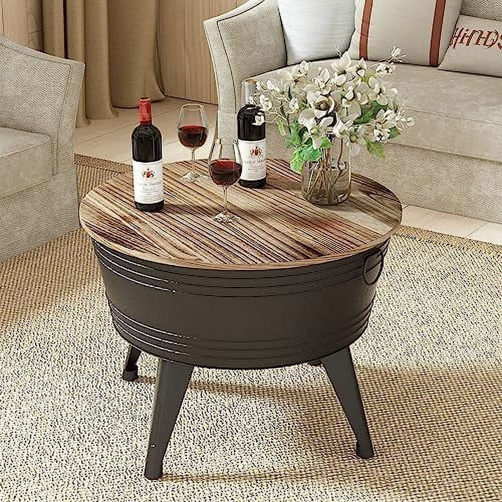 Galvanized Rustic Round Metal End Tables with Wood Lid C32229