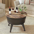 Galvanized Rustic Round Metal End Tables with Wood Lid C32229