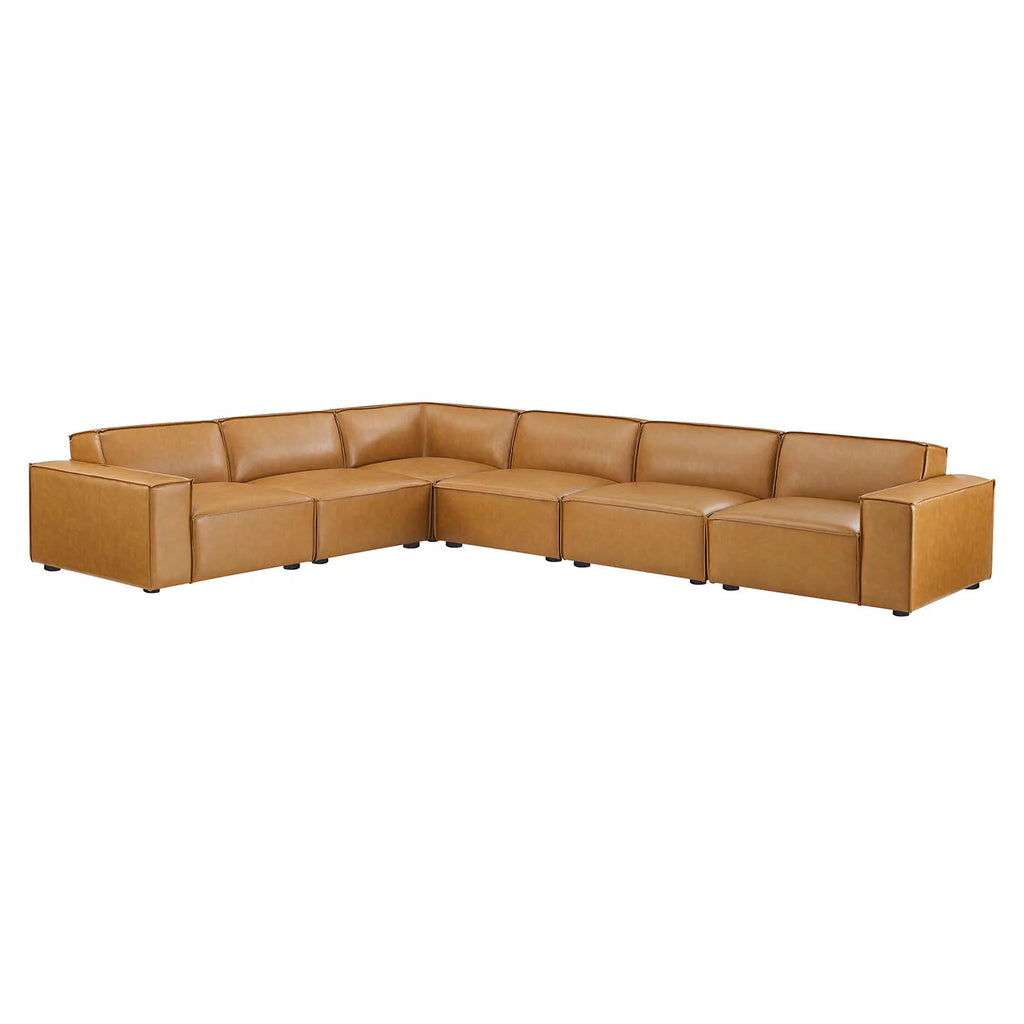 Tan 6-Piece Vegan Leather Sectional Sofa C78729