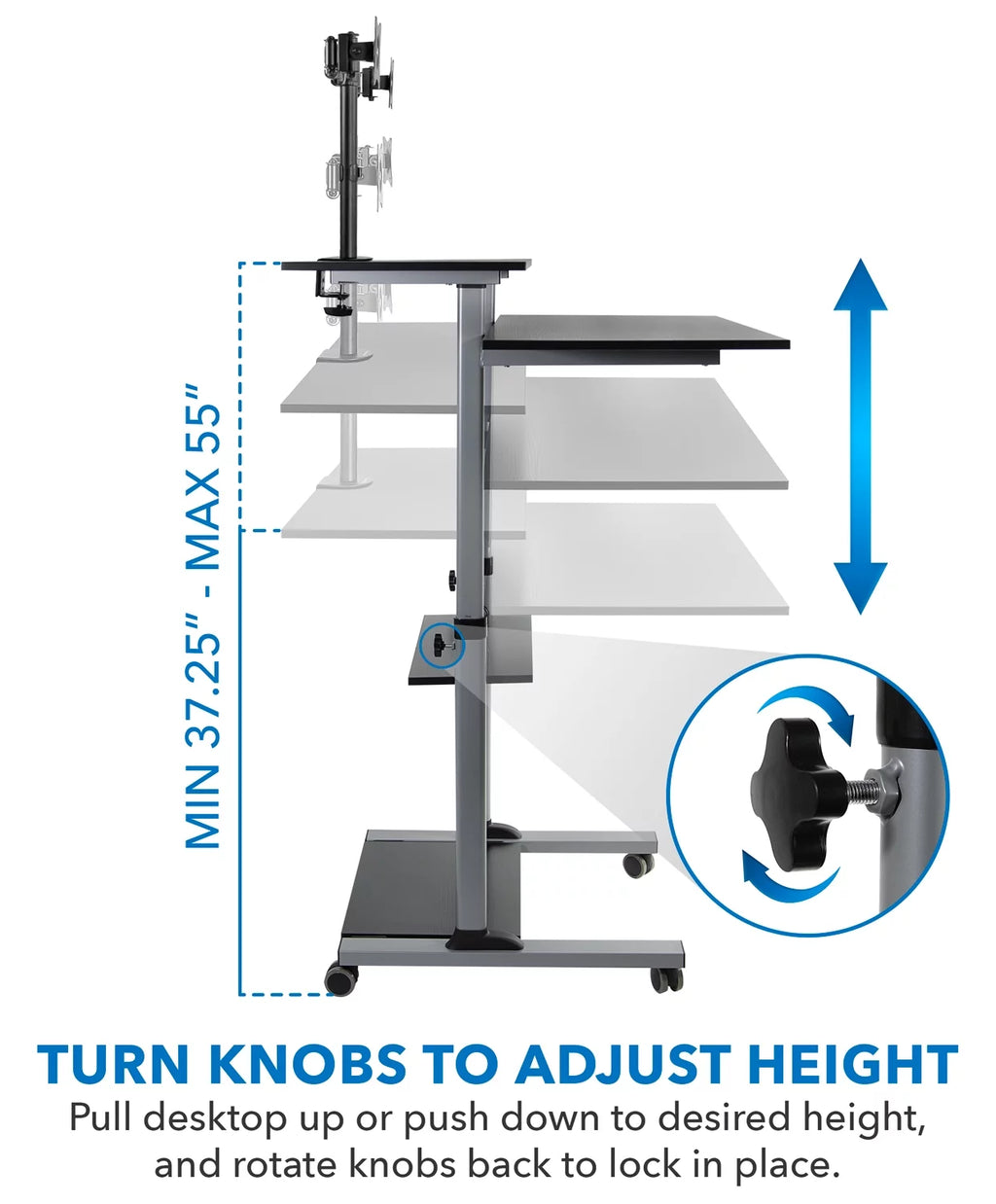 Extra Wide Mobile Standing Desk with Dual Monitor Mount P227