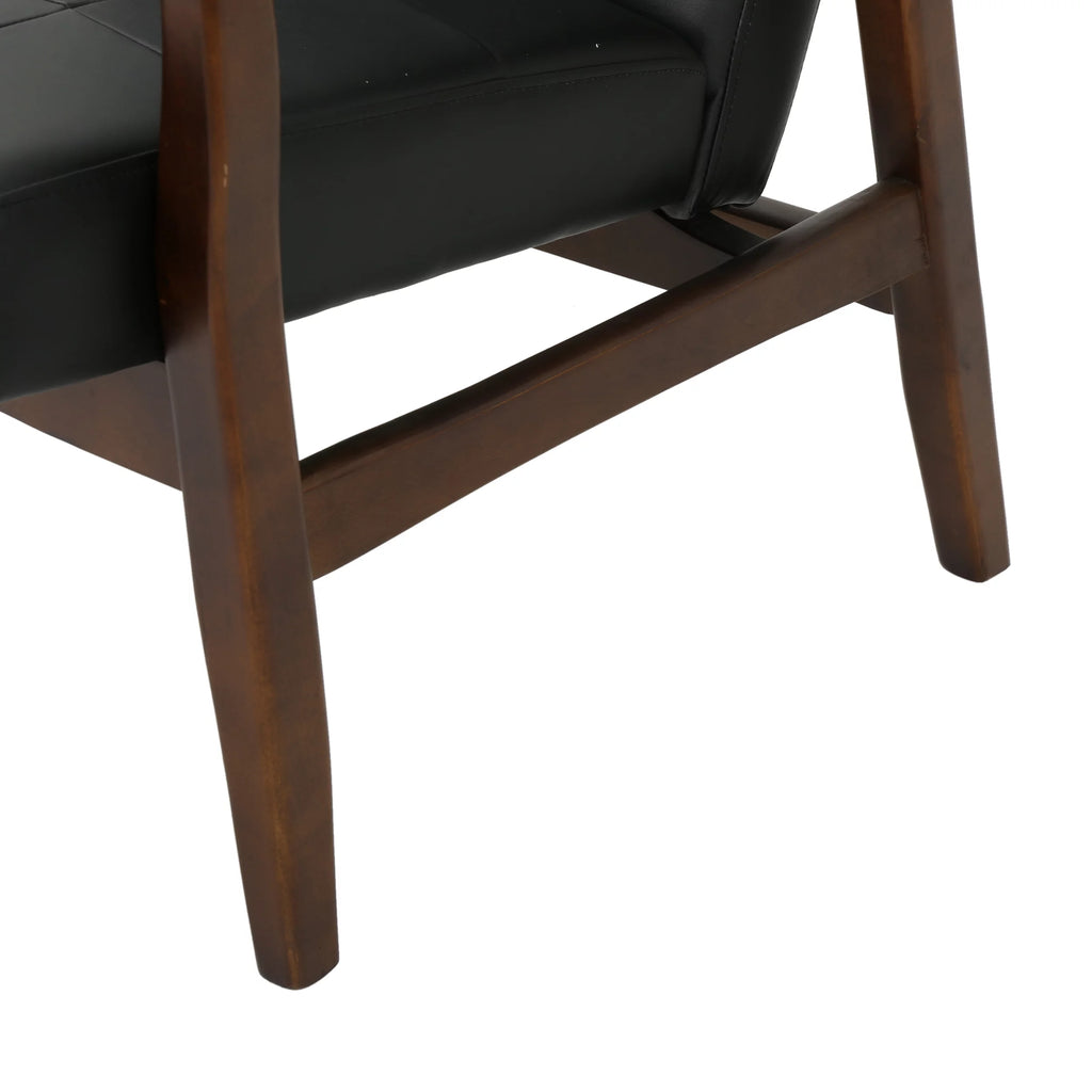 Mid Century Modern Faux Leather Club Chair with Wood Frame I936