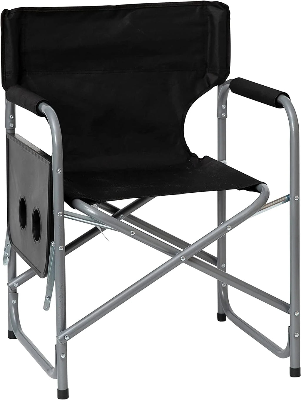 Black Folding Camping Chair with Side Table and Cup Holder W60049