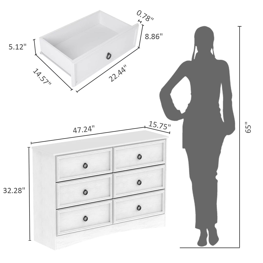 White 6 Drawer Wood Dresser K443