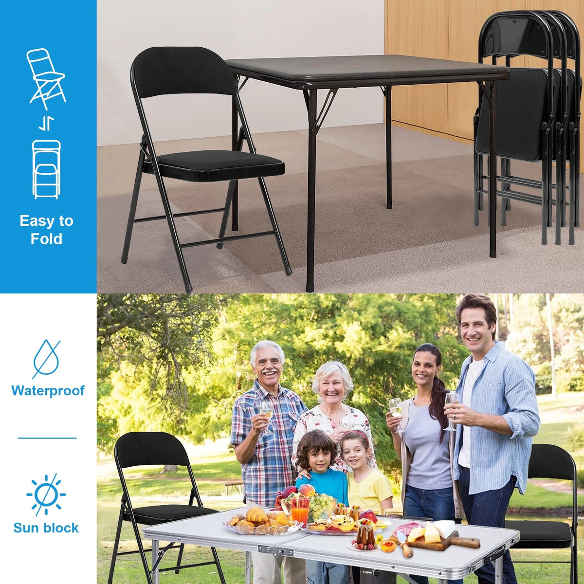 Black Fabric Padded Folding Chair 6 Pack D81033
