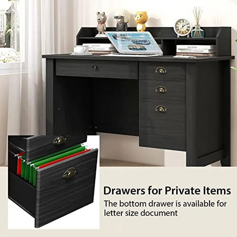 Brown Computer Desk with 4 Drawers and Hutch R67327