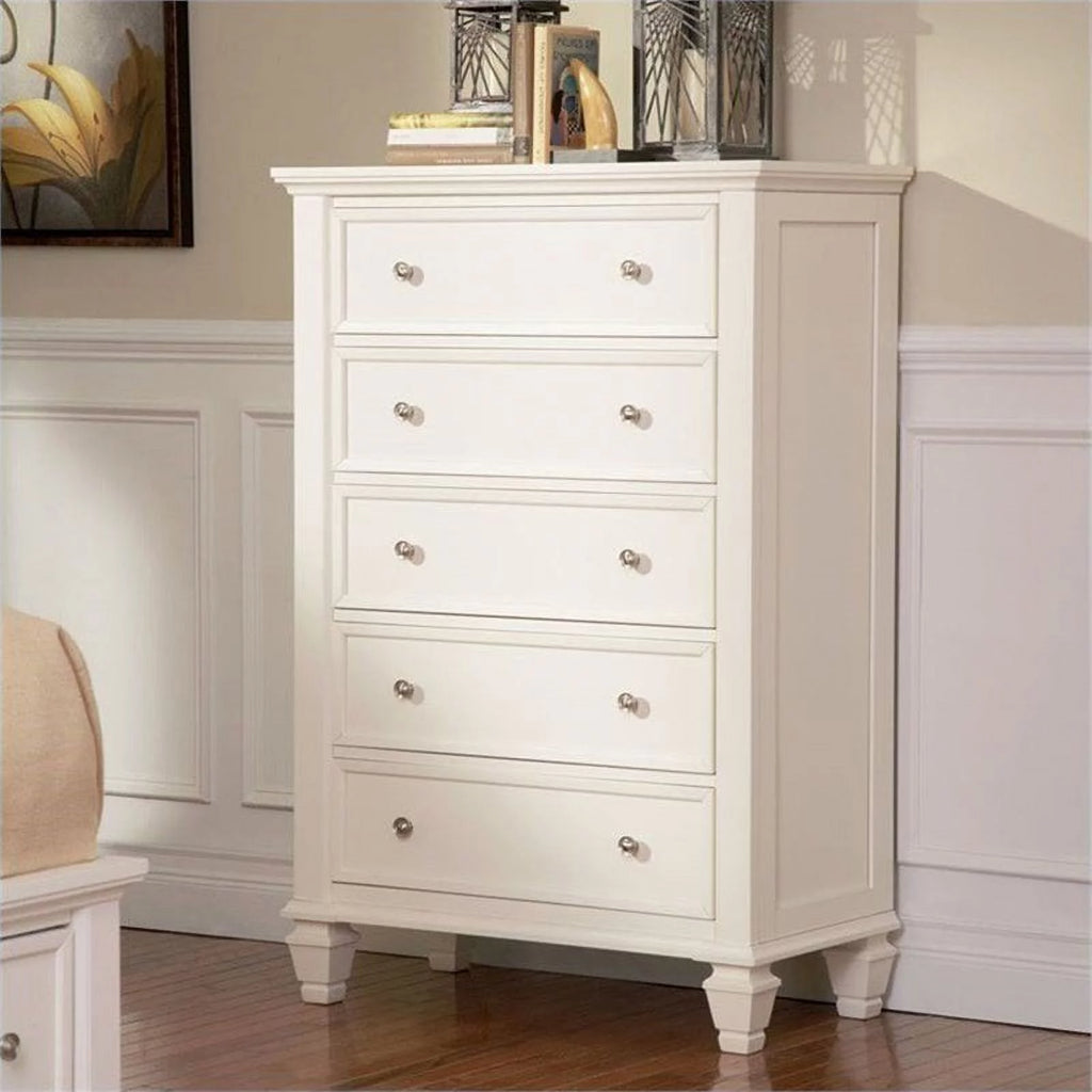 White and Silver 5 Drawer Chest H680939