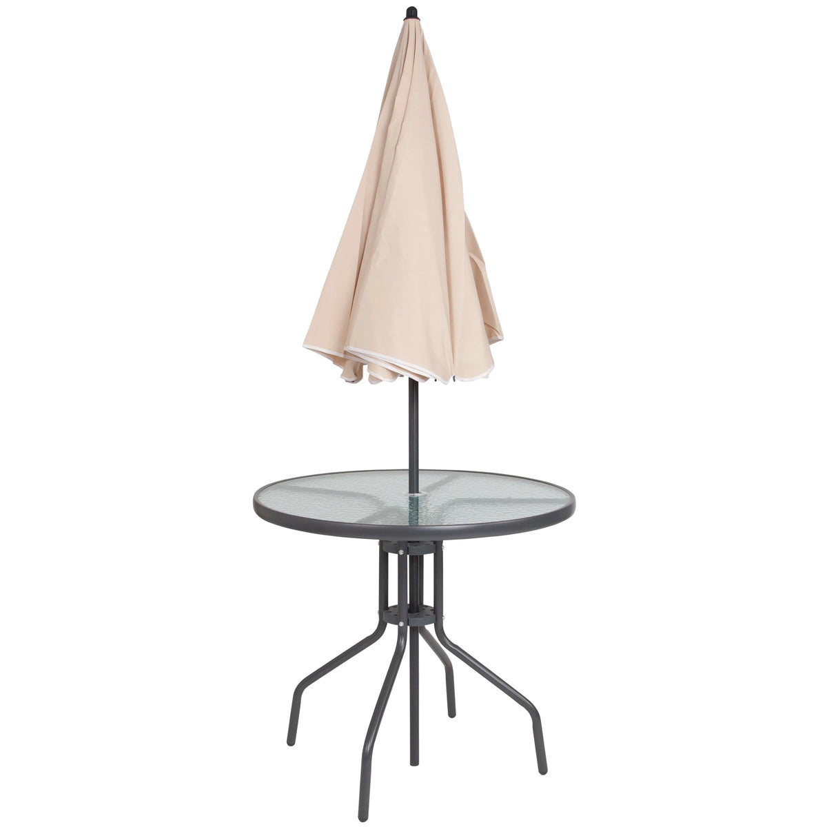 6-Piece Patio Set with Glass Table, Umbrella, and 4 Folding Chairs, Black D615056