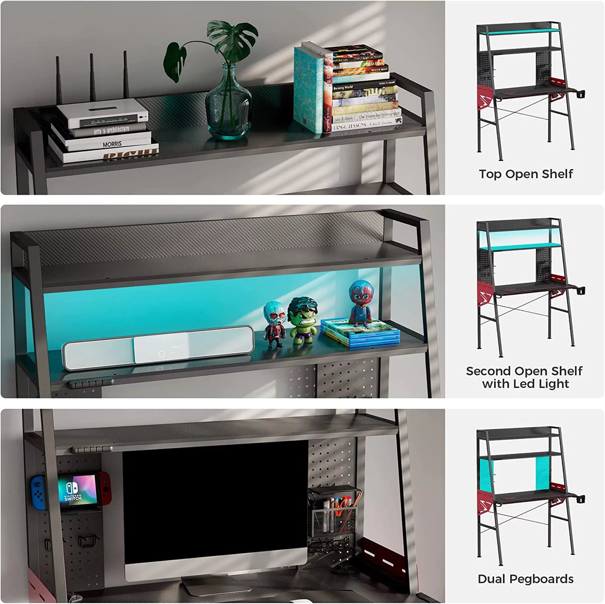 43'' Gaming Desk with Shelves F5057