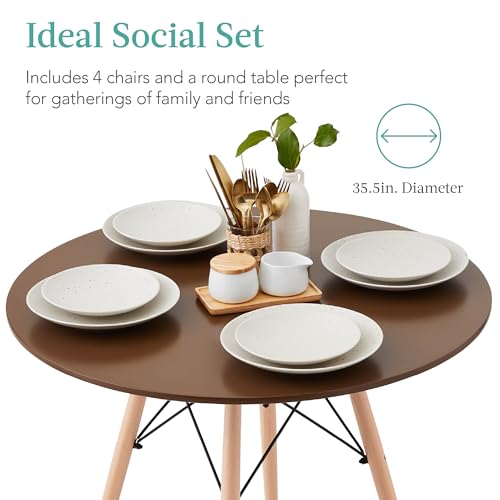 5-Piece Dining Set with 4 Chairs, Plastic Seats, Wooden Legs, Metal Frame H545114
