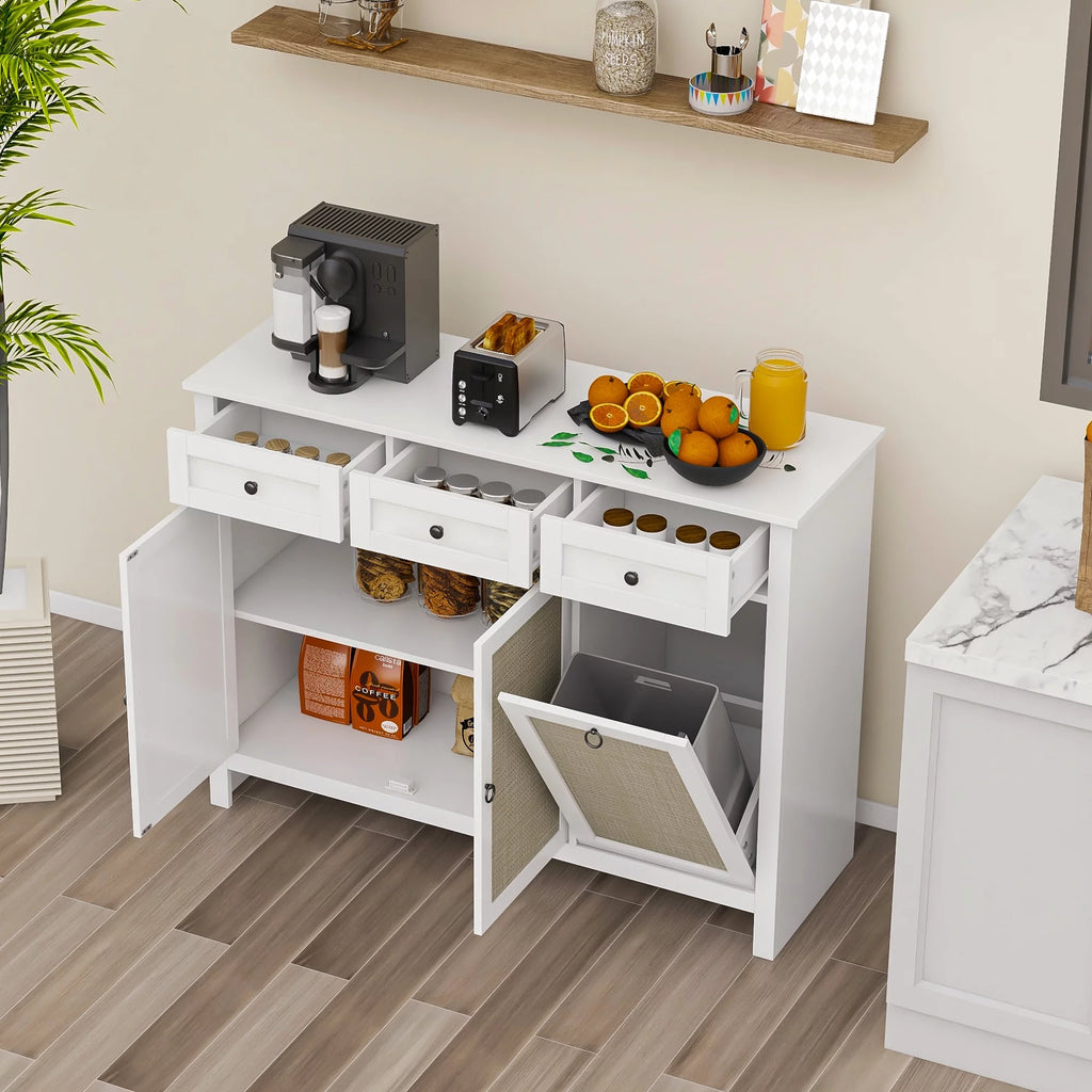 White Rattan Sideboard Buffet Cabinet with 3 Doors and 3 Drawer G827