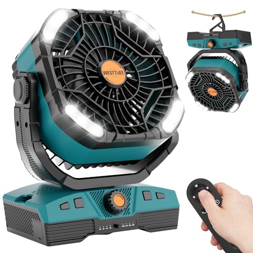 20000mAh Oscillating Portable Rechargeable Camping Fan with Light Hook D52092