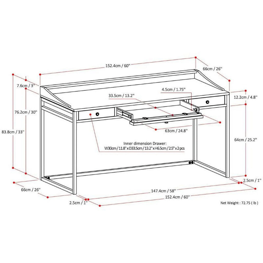 60" Solid Wood Modern Computer Desk T7836