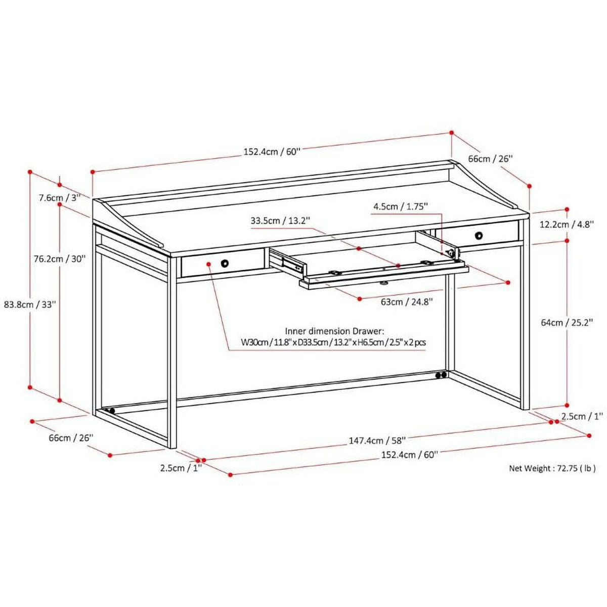 60" Solid Wood Modern Computer Desk T7836