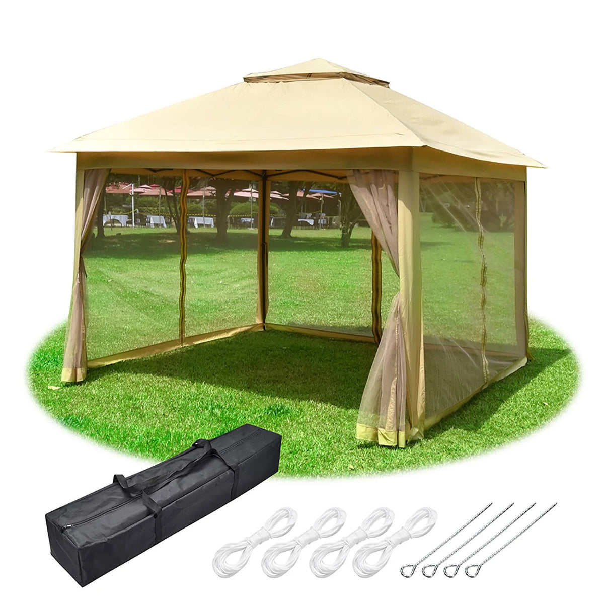 11x11ft Pop-Up Gazebo Tent with Mesh Sidewall Canopy Shelter Z47876