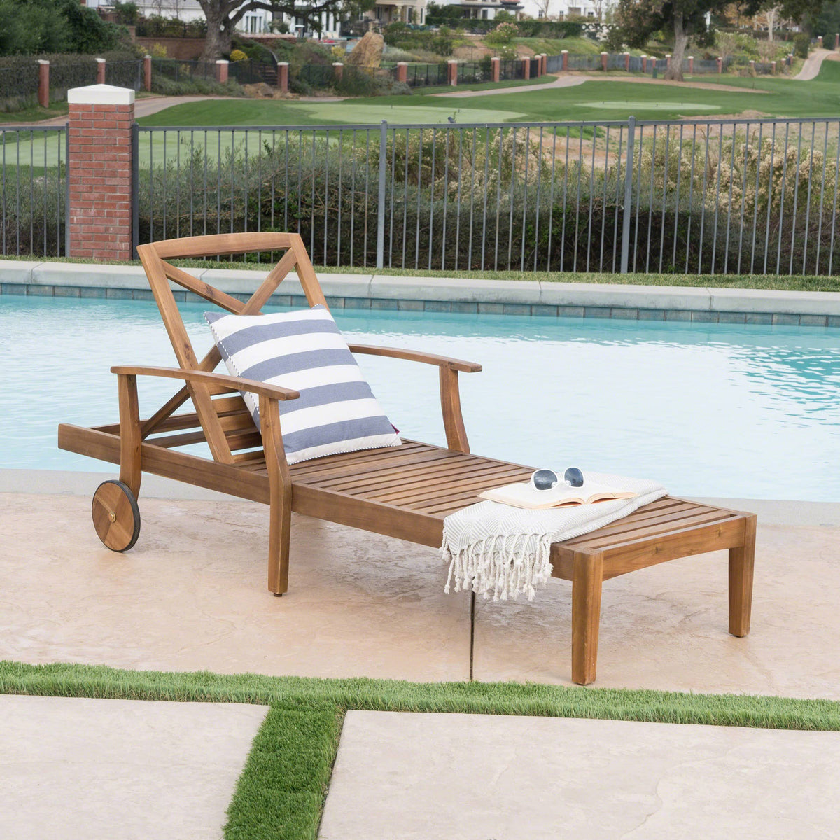 Teak Finished Acacia Wood Chaise Lounge Y4551