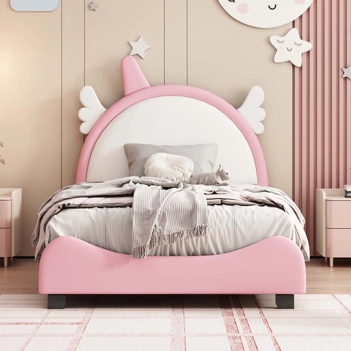 White Upholstered Twin Platform Bed I4801