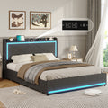 Queen Bed Frame with LED Lights Headboard and Charging Station, Upholstered Platform Bed with Storage Drawers, Dark Gray Q31804