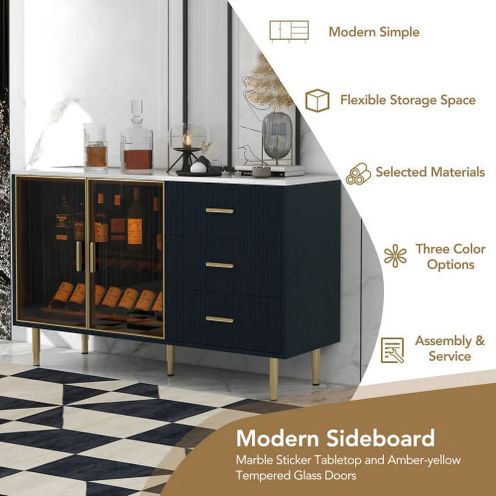Modern MDF Buffet Cabinet with Tempered Glass Doors and Gold Metal Legs J6707