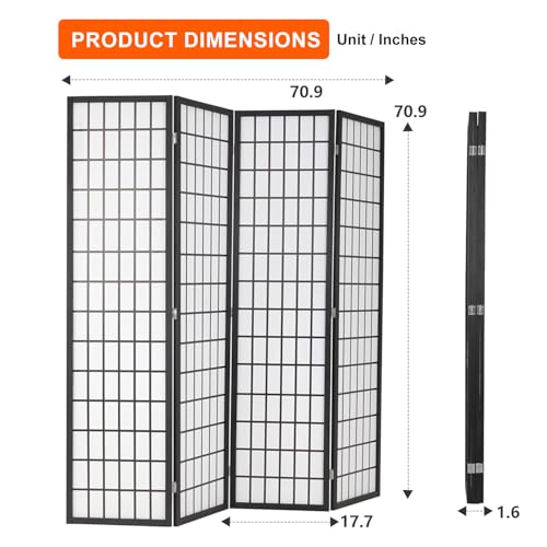 4 Panel 6 FT White Wood Room Divider W3082