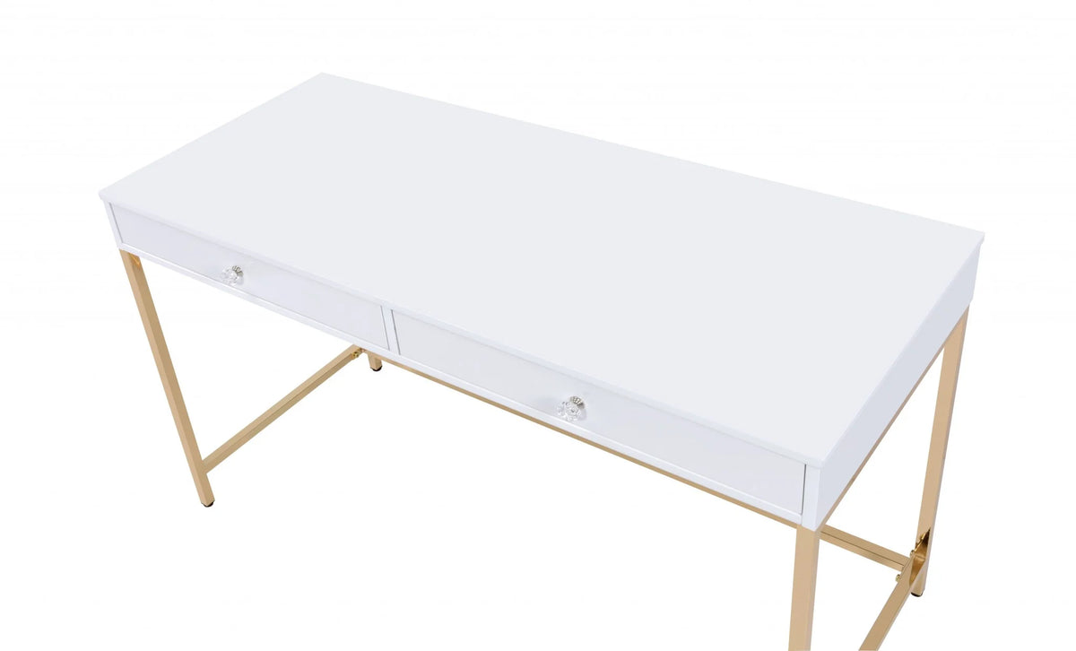 47" White Gold Mirrored Computer Desk with Two Drawers G791