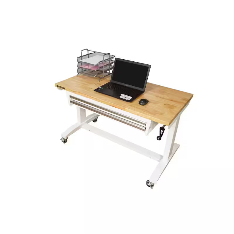 46 in. W White Adjustable Height Worktable with 2-Drawers B389