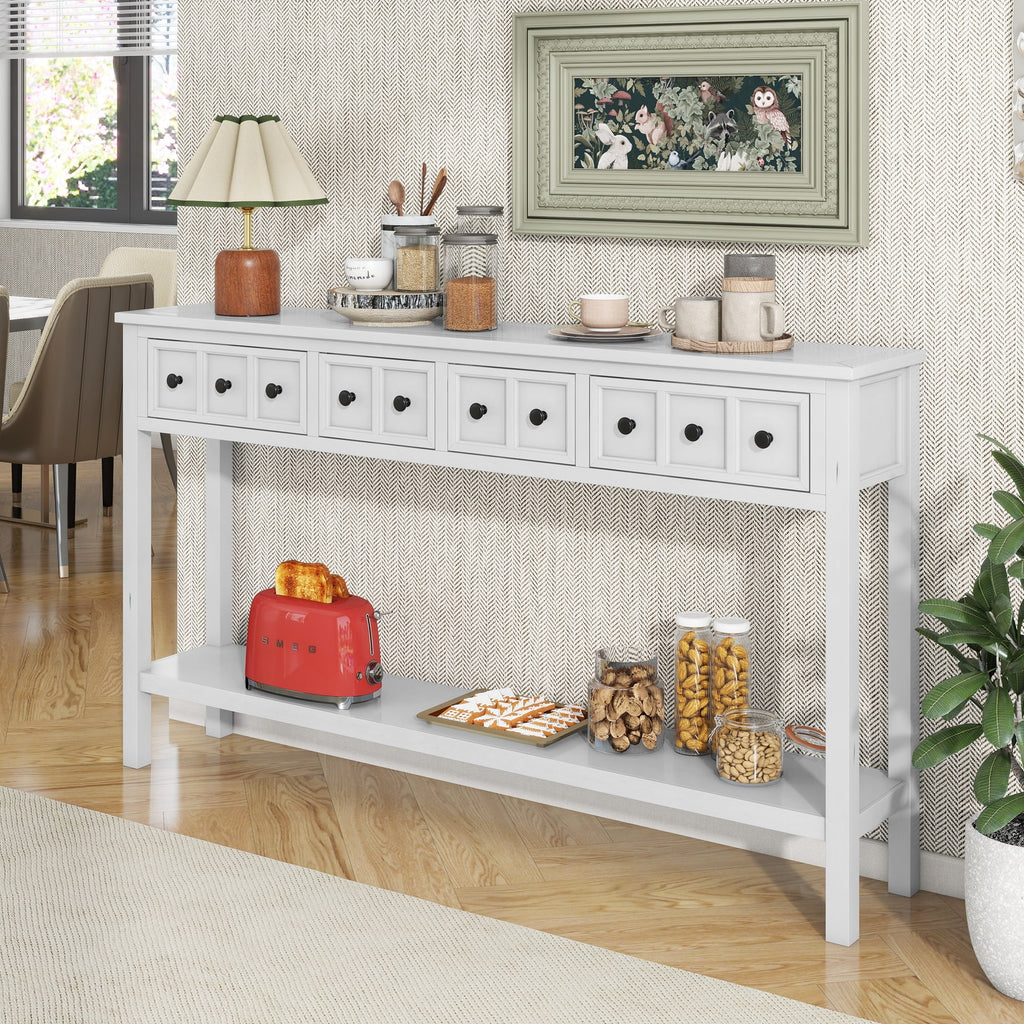 Antique White Console Table with Drawers and Shelf Y118270
