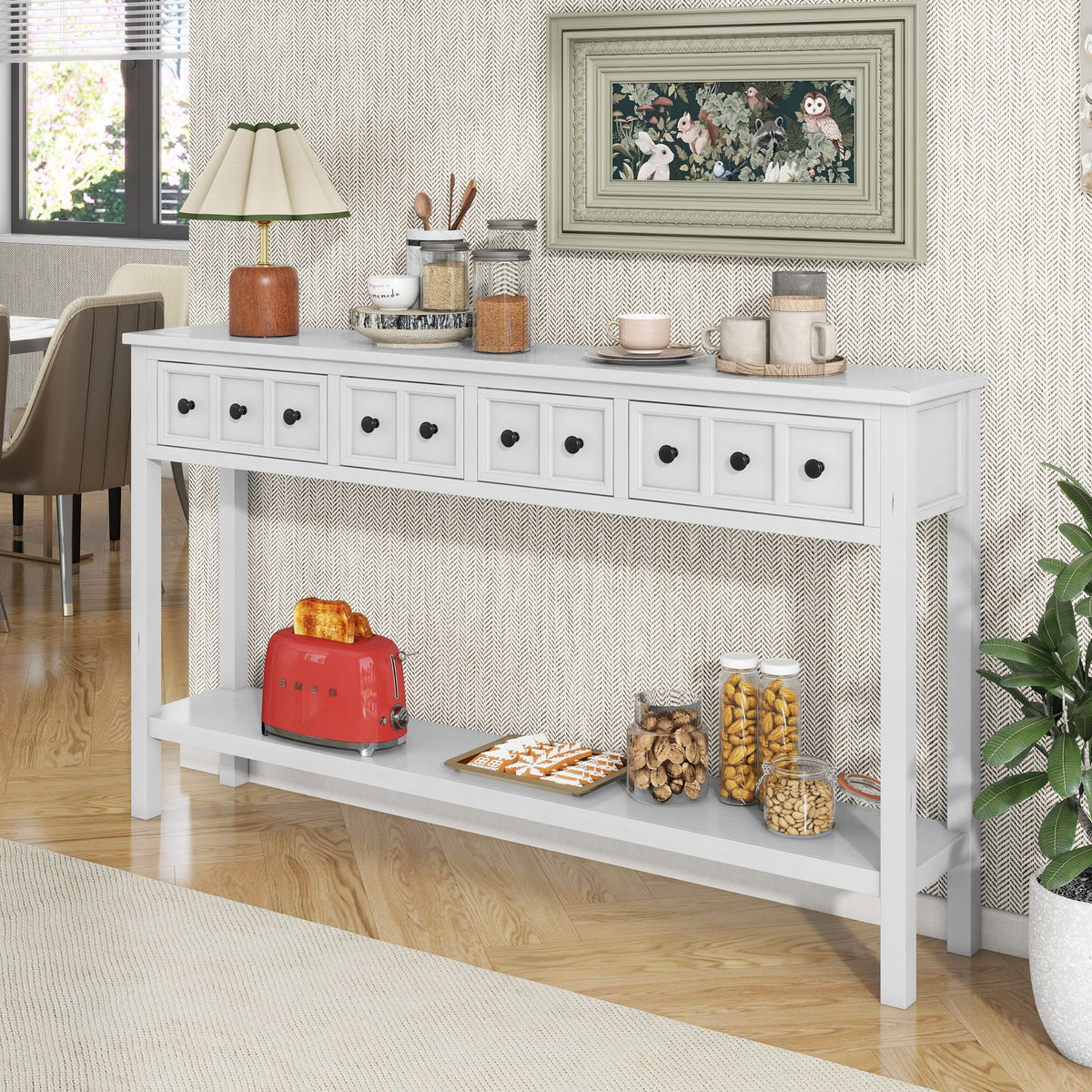 Antique White Console Table with Drawers and Shelf Y118270