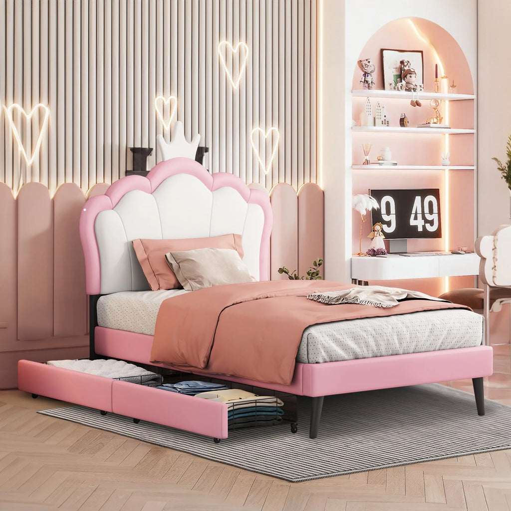 White Upholstered Twin Platform Bed I4801