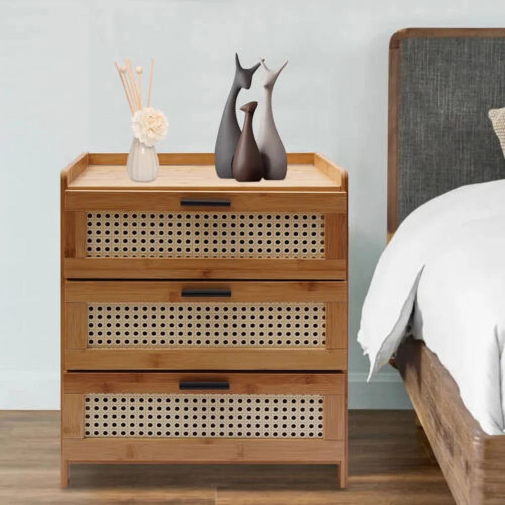 Bamboo Bedside Table with 3 Sliding Drawer P49101