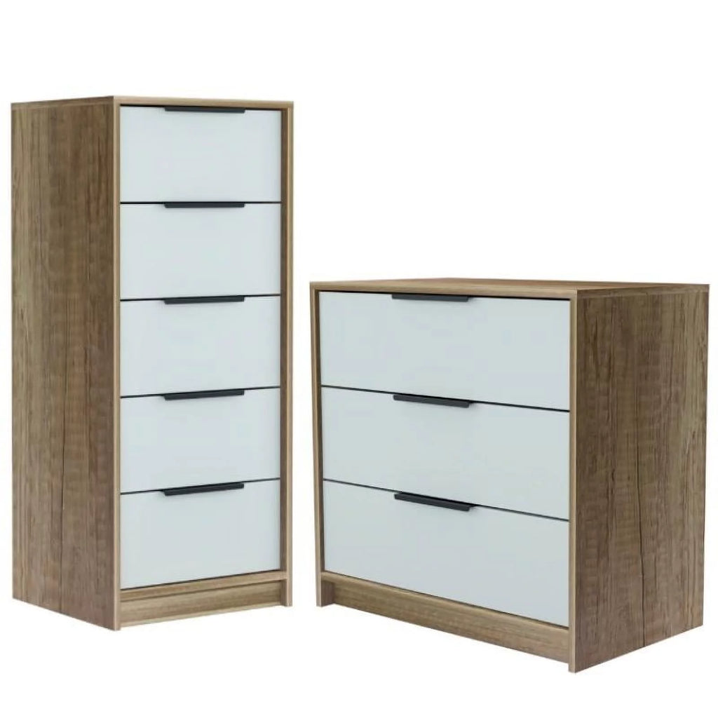3 Drawer and 5 Drawer Dresser Set A692