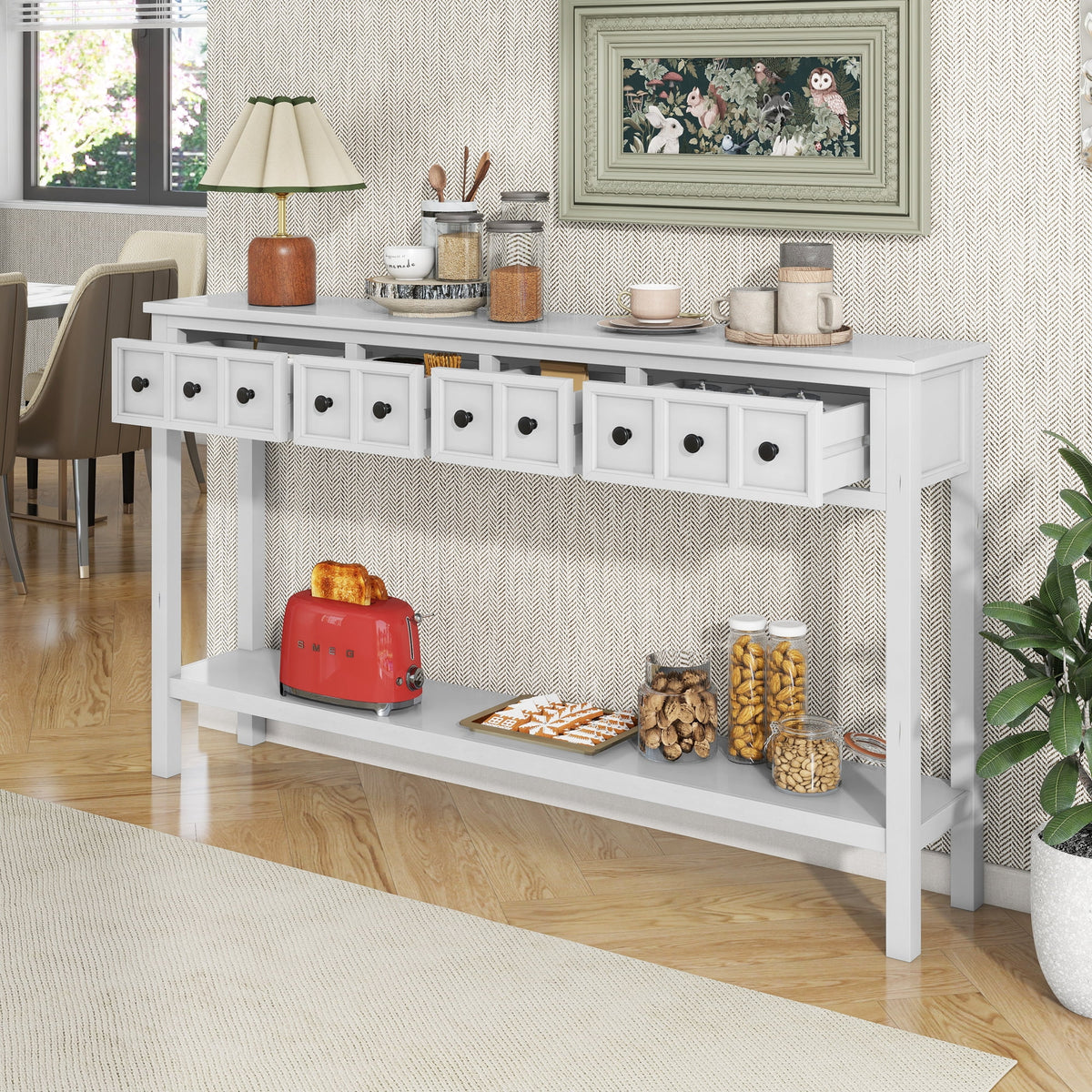 Antique White Console Table with Drawers and Shelf Y118270