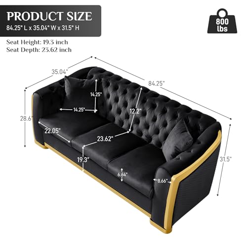 Grey Velvet Tufted Sofa with Gold Legs L158141