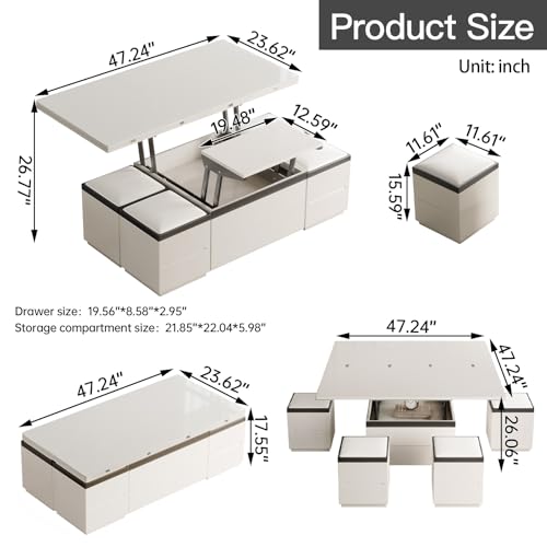 White Lifting Top Coffee Table with Four Stools N82972