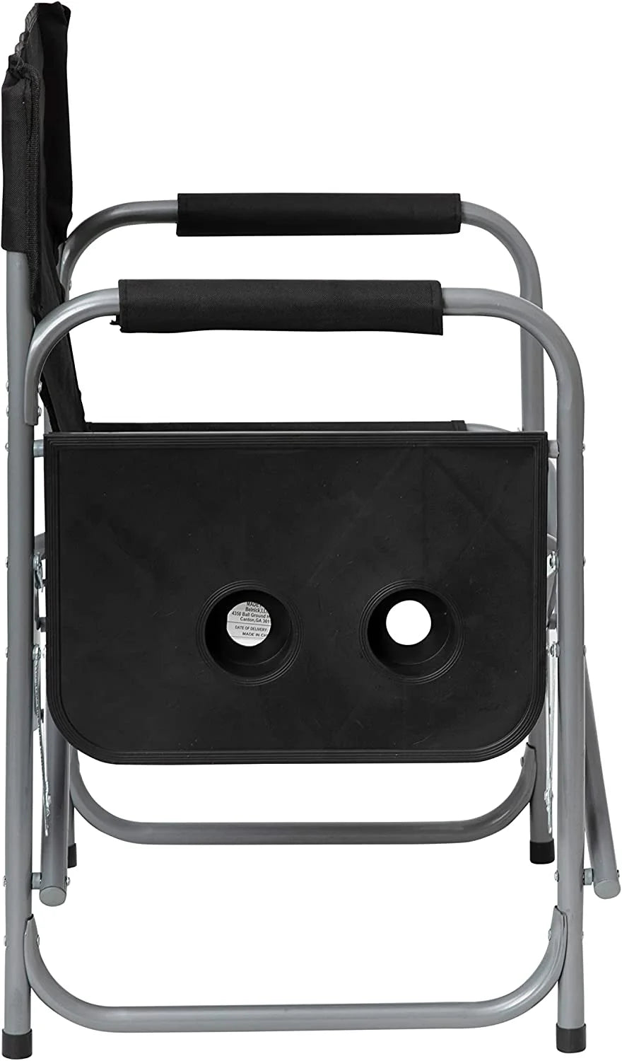 Black Folding Camping Chair with Side Table and Cup Holder W60049
