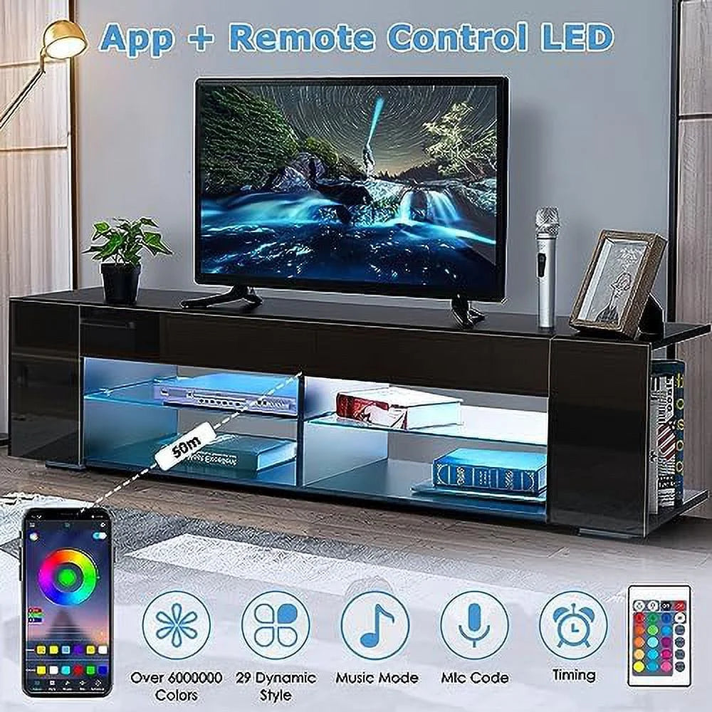 57 Inch LED TV Stand with Glass Shelves Z528301